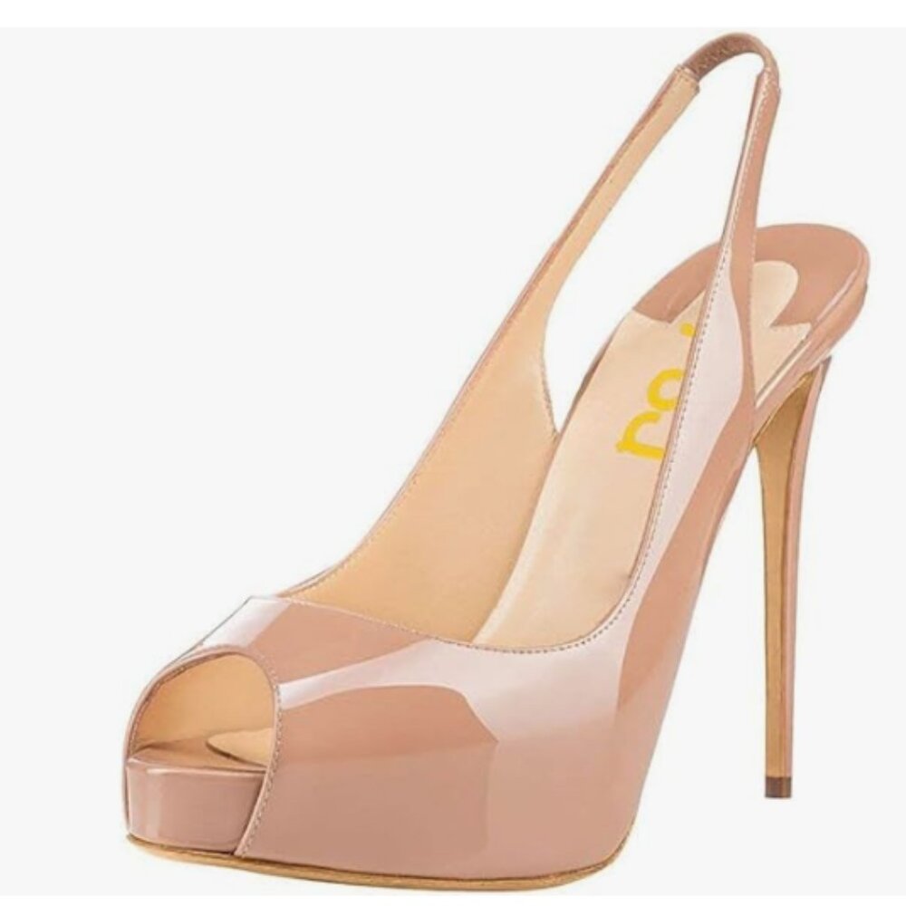 FSJ Nude Peep Toe Extreme High Heels Platform Sandals Slingback Stiletto Shoe